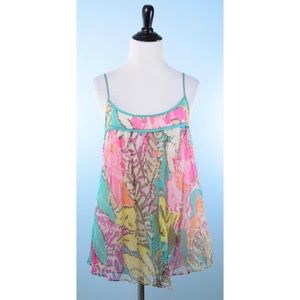 MILLY Anthropologie pink green silk top size 4
